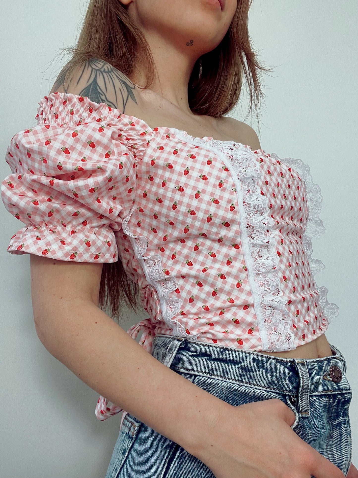 Strawberry dolly top - UK8 - riabelle.bespoke
