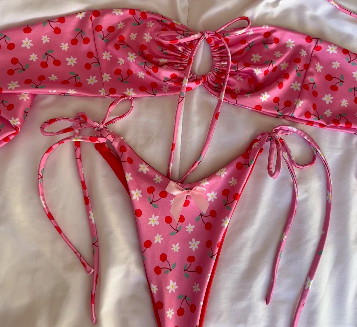 Cherry bandeau bikini top