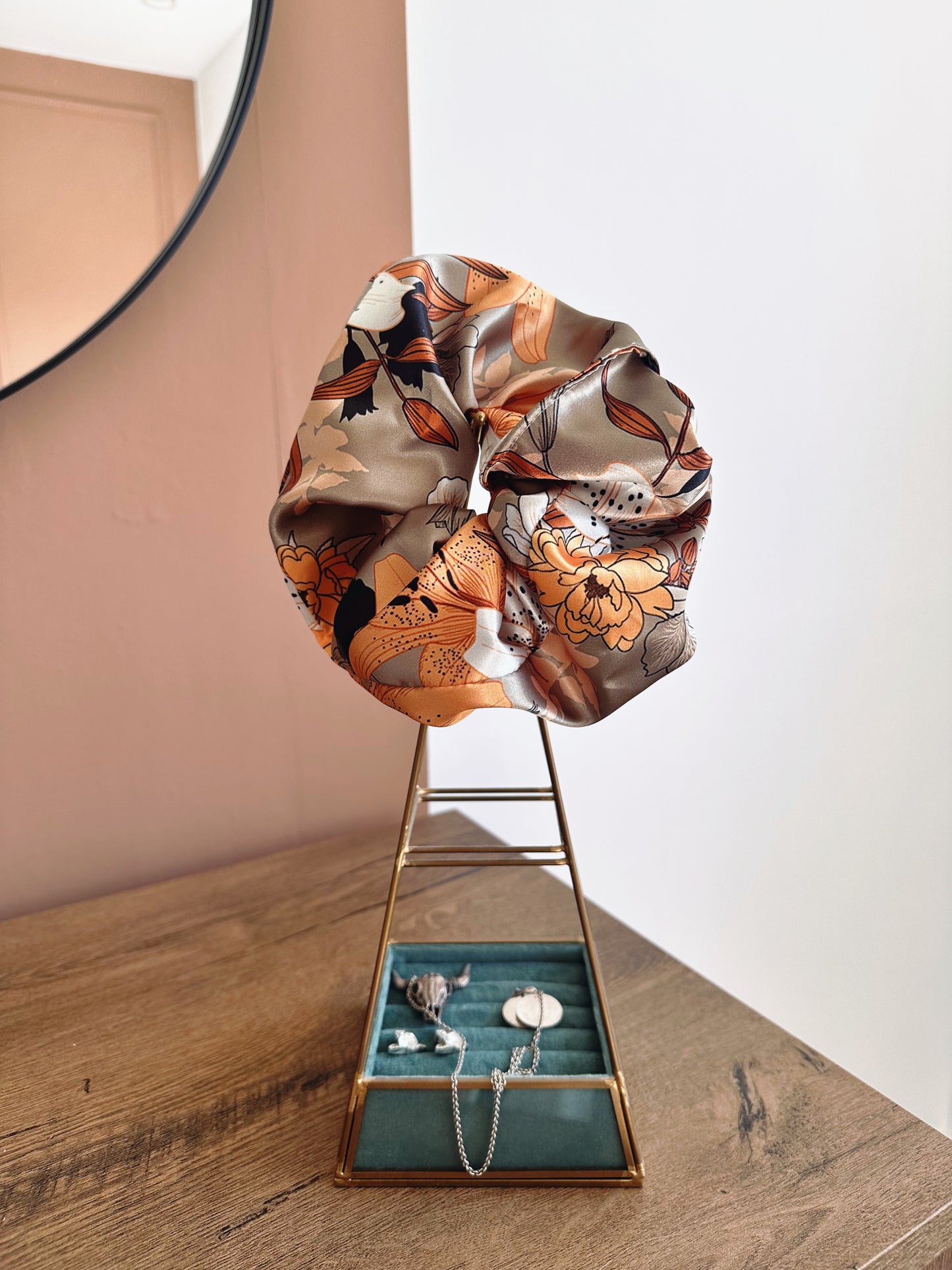 Large satin scrunchie - flora - riabelle.bespoke