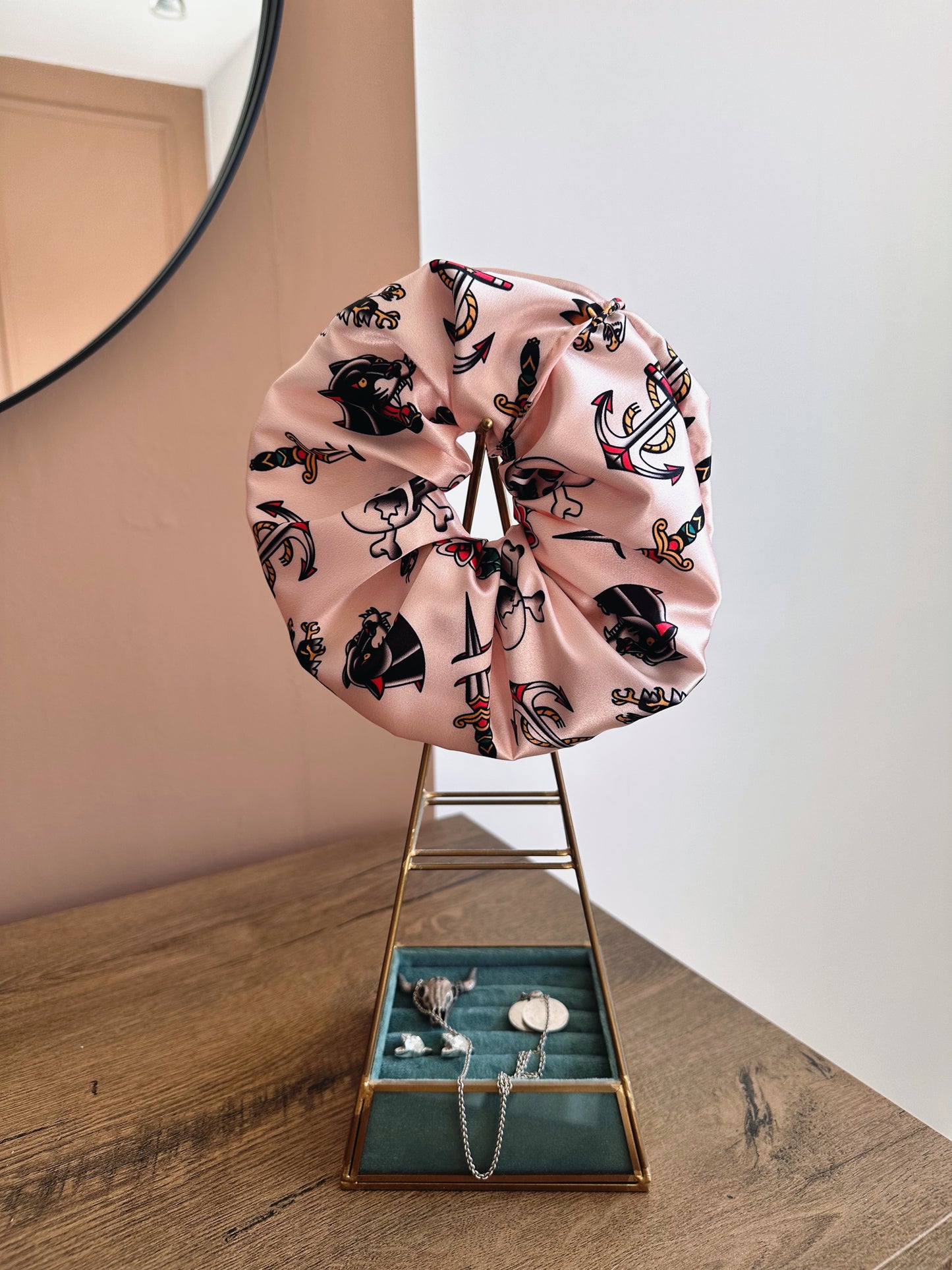 Large satin scrunchie - tattoo - riabelle.bespoke