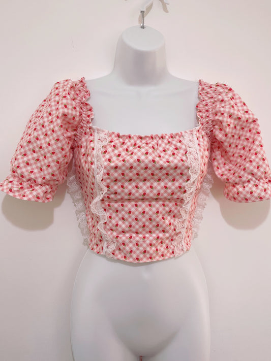 Strawberry dolly top - UK8 - riabelle.bespoke